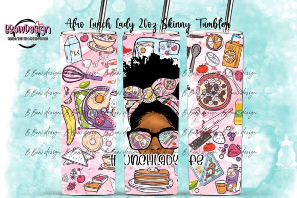 Afro Lunch Lady Graphics for Tumbler Wraps
