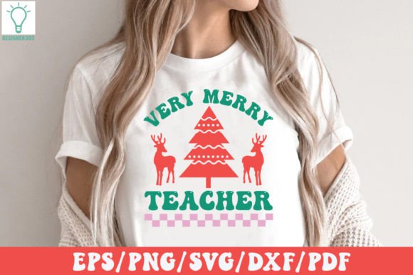 Retro Very Merry Teacher SVG: Graphics for T-Shirt Designs